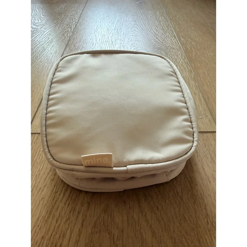 Mine. Travel Jewelry Case Beige Square Double Zipper Compartment Velvet Lined